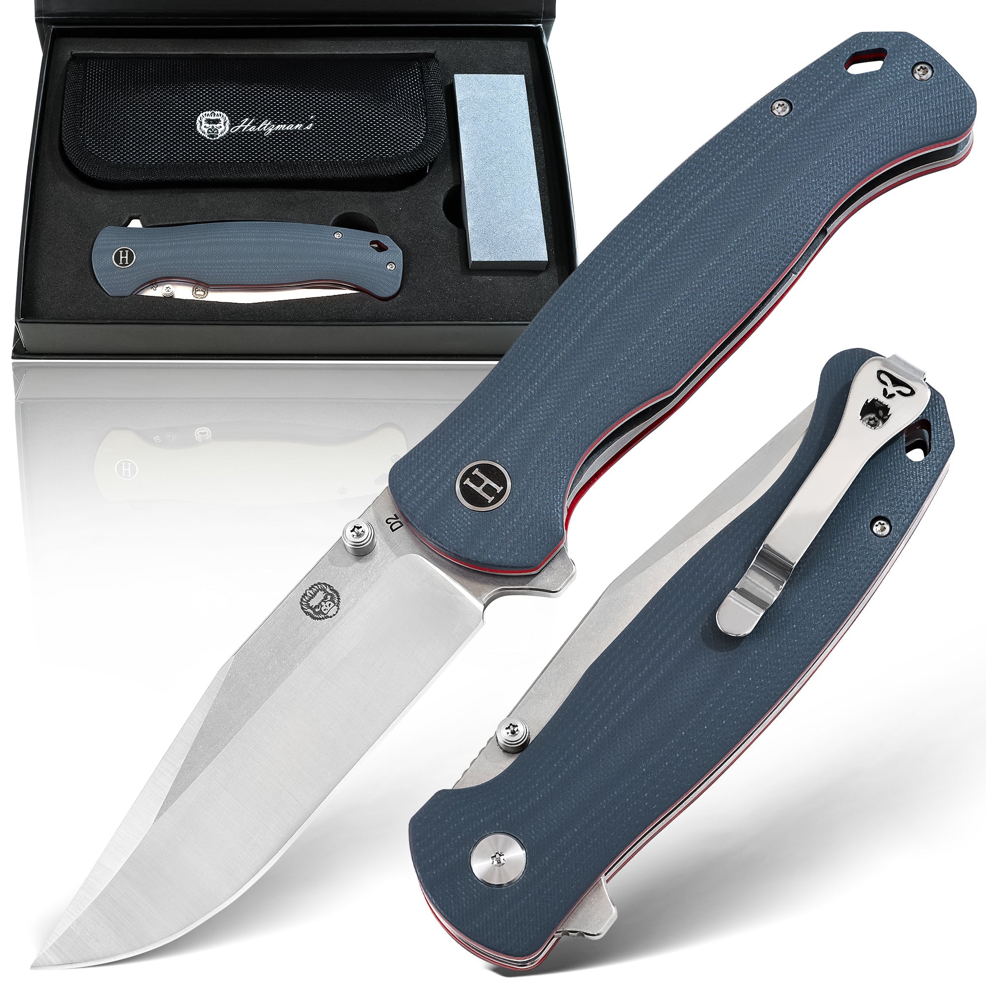 The Wrangler Folding Pocket Knife Giftset for Men and Women (Silver and Red)