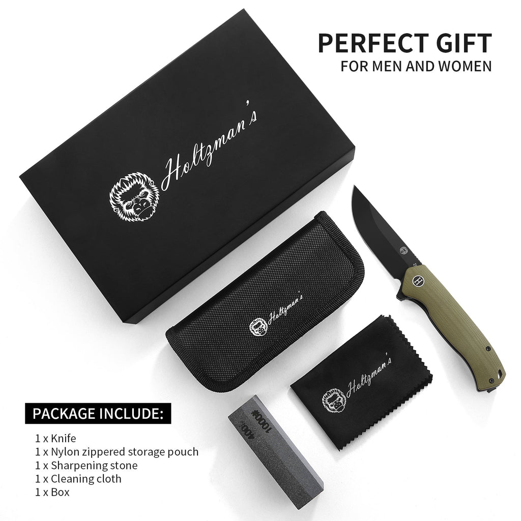 The Pathfinder Folding Pocket Knife Giftset for Men and Women (Green and Silver)